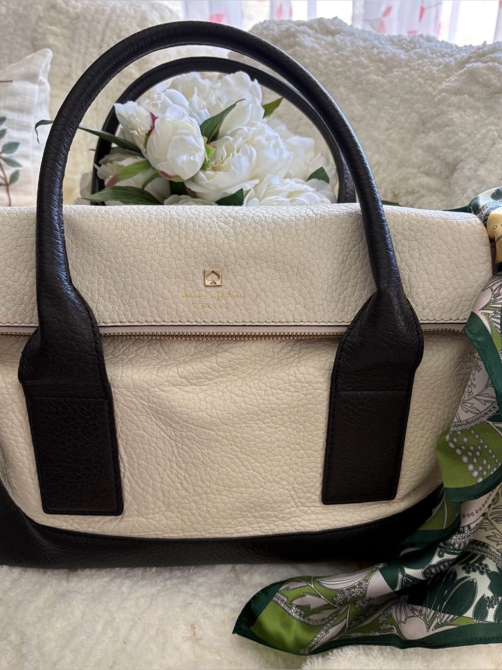Kate Spade Southport Avenue Carmen Pebbled Leather Satchel Black & White